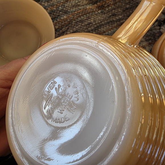 Fire King Peach Lustre Handled Bowls Set Of 4 - Picture 3 of 7